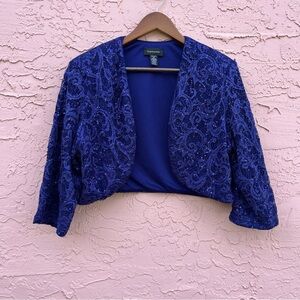 R & M Richards Sequined Lace Cropped Jacket Holiday Wedding Size 16